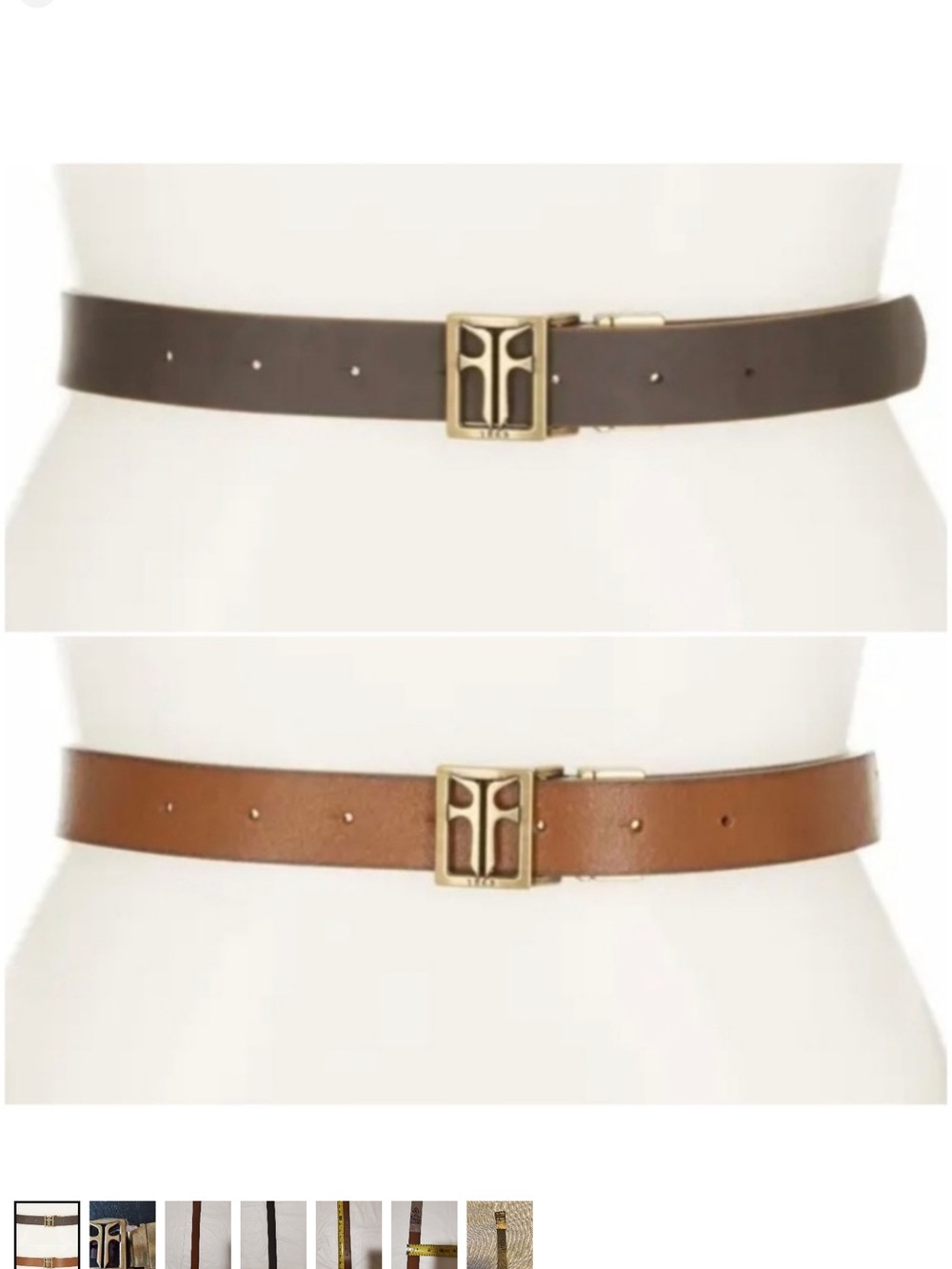 Fry Reversible Leather Belt with Gold Logo Buckle — Dark Brown / Tan